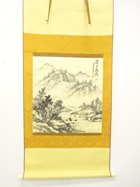 JAPANESE COLLECTIBLE / HANGING SCROLL SILK / INK / LANDSCAPE BY NISHIK